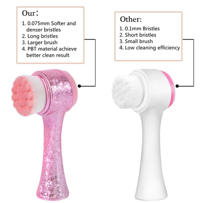 Face Brush 2 in 1, Facial Cleansing Exfoliating Scrubber Brush, Silicone Double Side Manual Face Wash Scrub Brush with Soft Bamboo Charcoal Fiber for Deep Pore Cleansing, Massaging, Skin Care