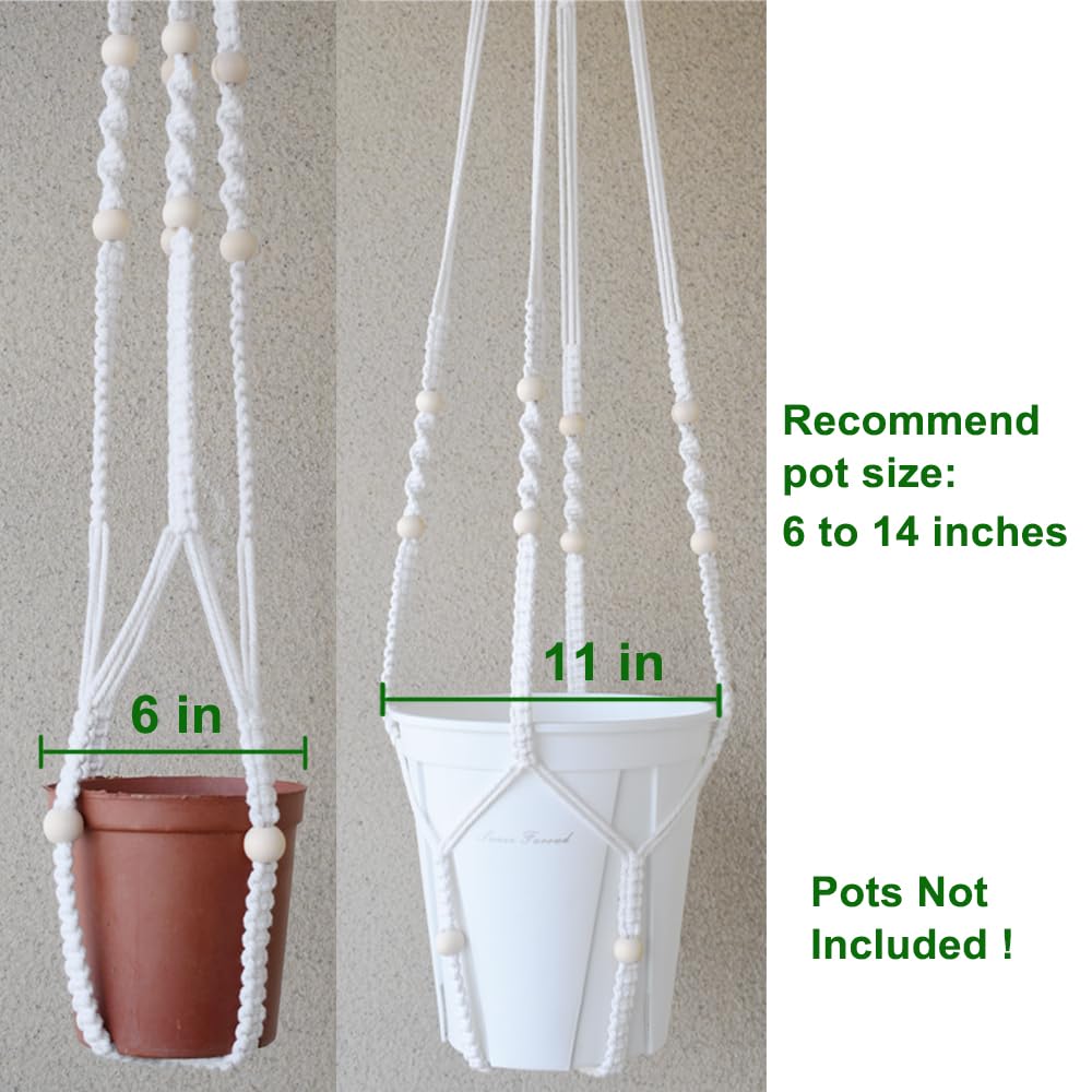 Xibelezal Macrame Plant Hanger Extra Long (52") Indoor Plant Holder with Beads, no Tassel- Long Plant Hanger for Tall Ceiling- Hanging Plant Holder for 6”-14”Pots -(1 Pack)