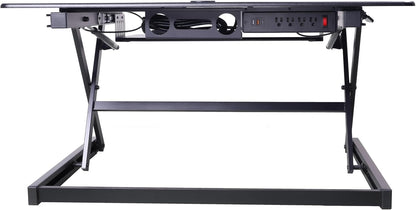 Rocelco 40" Height Adjustable Standing Desk Converter with AC Outlet USB Charger and Dual Monitor Arm Mount - Sit Stand Up Tabletop Riser - Sliding Keyboard Tray - Black (R DADRB-40-ACUSB-MA2)