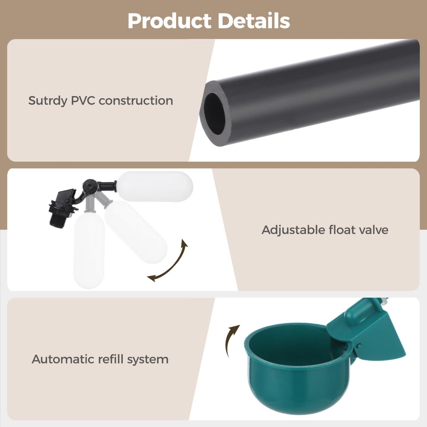 Complete Chicken Automatic Waterer System Kit - Includes 9 Chicken Water Cups, PVC Pipe, T-Joints, Float Valve, Poultry Watering, DIY Chicken Water Feeder for Broiler, Duck, Goose, Farm Birds