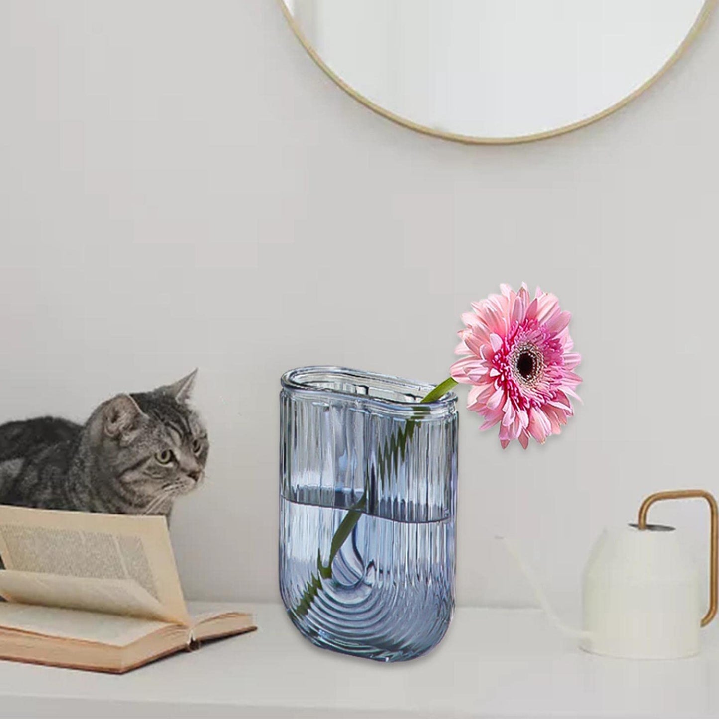Duiaynke Glass Vase, Glass Ornament,Plant Vases Modern Terrarium Holder Display, for Dining Table Office Desktop Home Decor