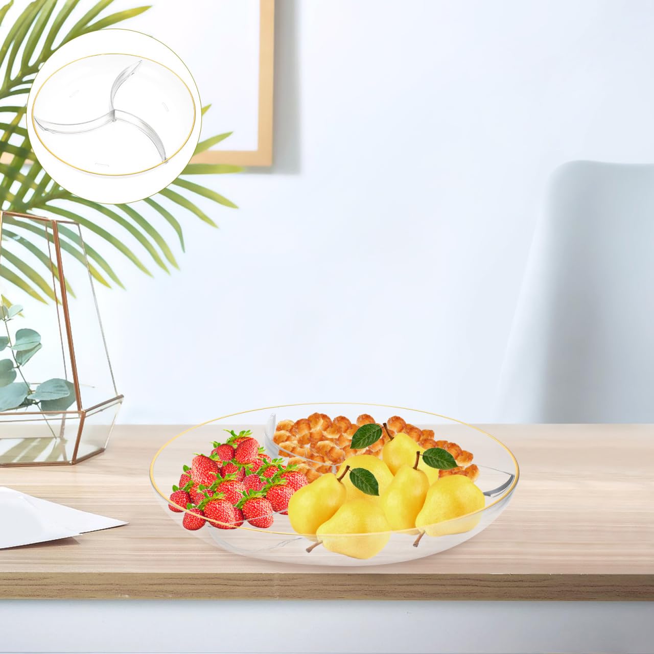 Amosfun 10 Inch Snack Plate PET Material Divided Round Fruit Serving Tray with 3 Compartments Halloween Christmas New Year Party Supply