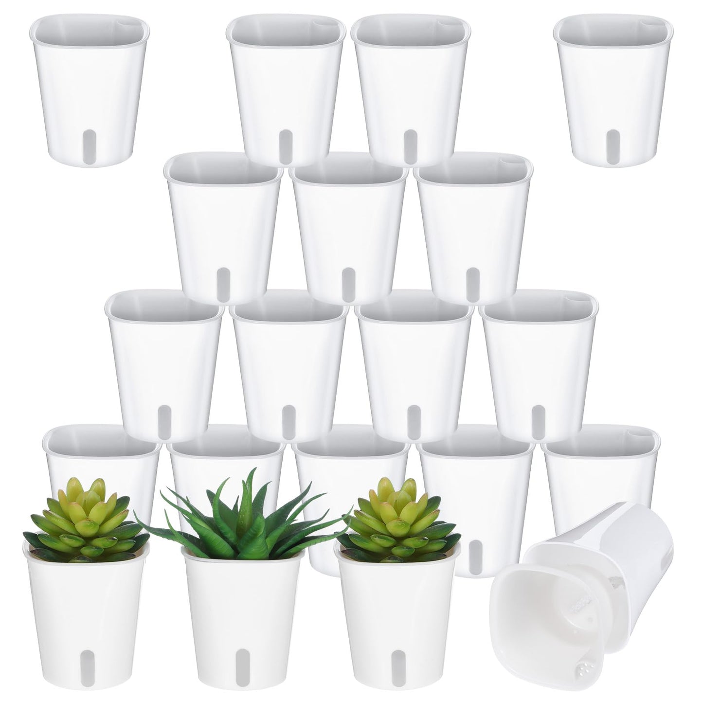 mekueeex 20 Pcs 3 Inch Self Watering Pots Self Watering Planters for Indoor Plants Plastic Self Watering Plant Pot Garden Flower Pots with Water Level Indicator Vents for Herbs ﻿