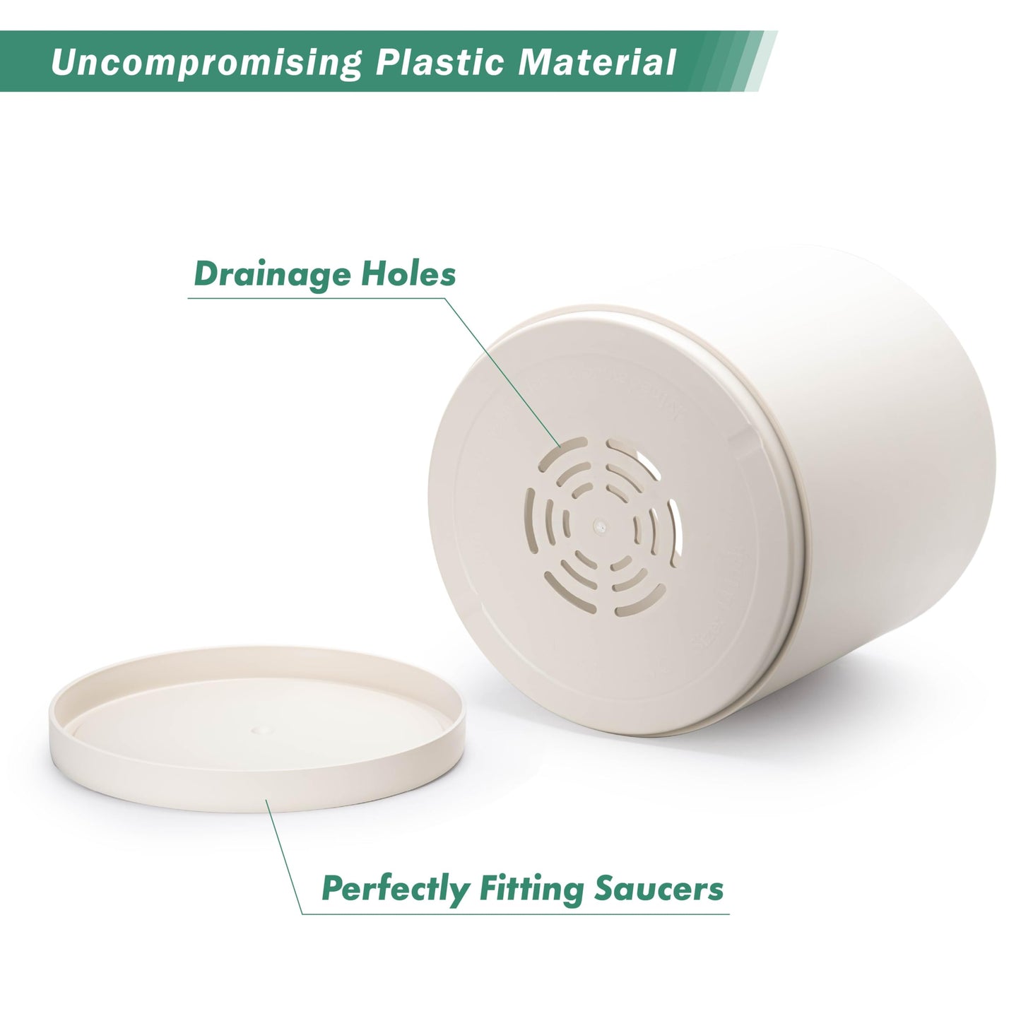 D'vine Dev 14 Inch Plastic Planter Pots for Plant Pot with Drainage Hole and Seamless Saucers, Oatmeal, 74-X-H-4