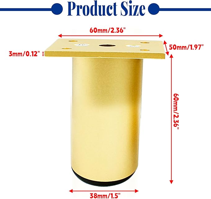 Set of 4 Aluminum Alloy Furniture Legs 2.36 Inch Height, 1.5 Inch Diameter