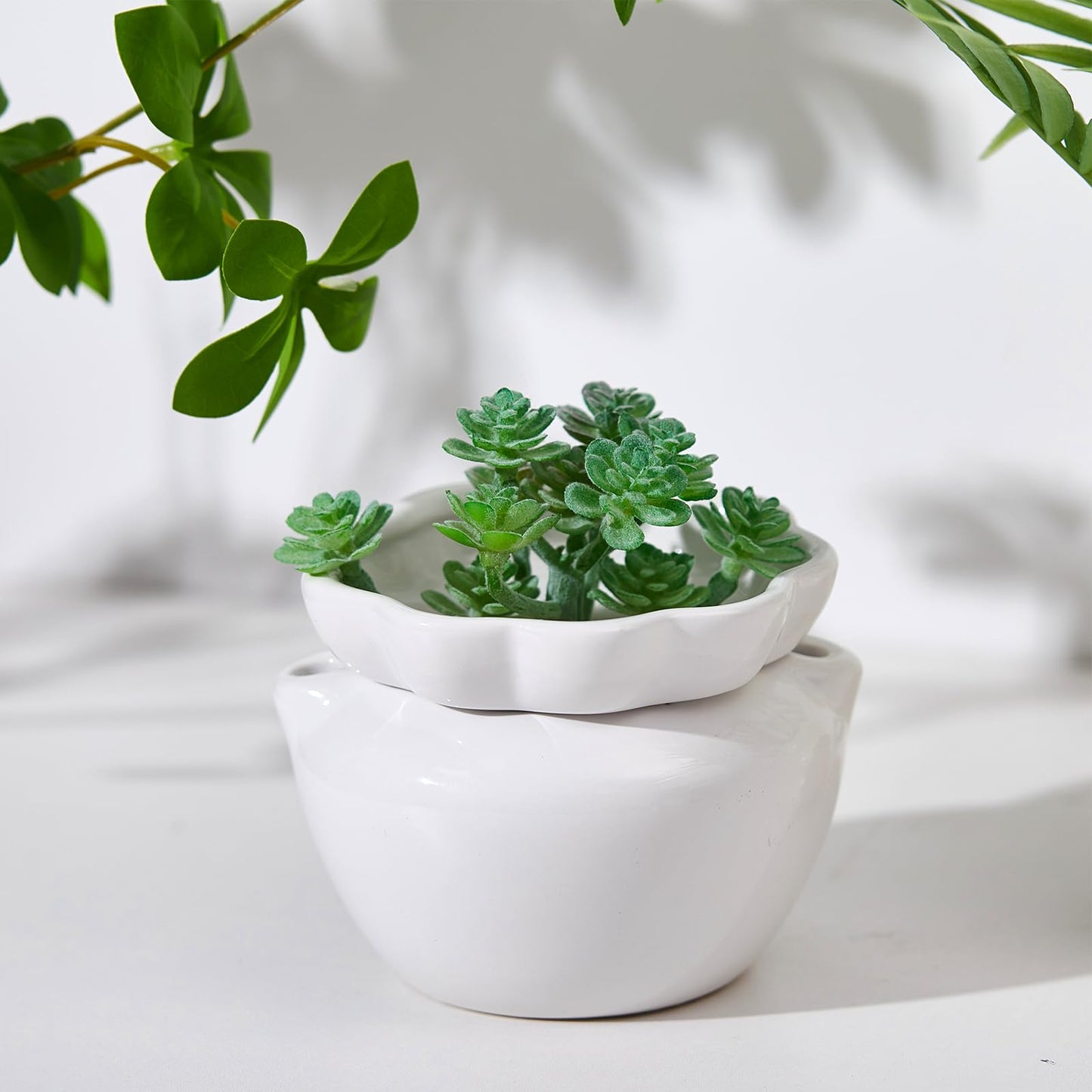 Sunnychicc 4 Set 4 Inch African Violet Pots Self Watering White Ceramic Planter Highly Absorbent Inner Planter Pot for Indoor Plants Plant Lovers Ideal Plant Pot Thriving Plant Flower Maintenance