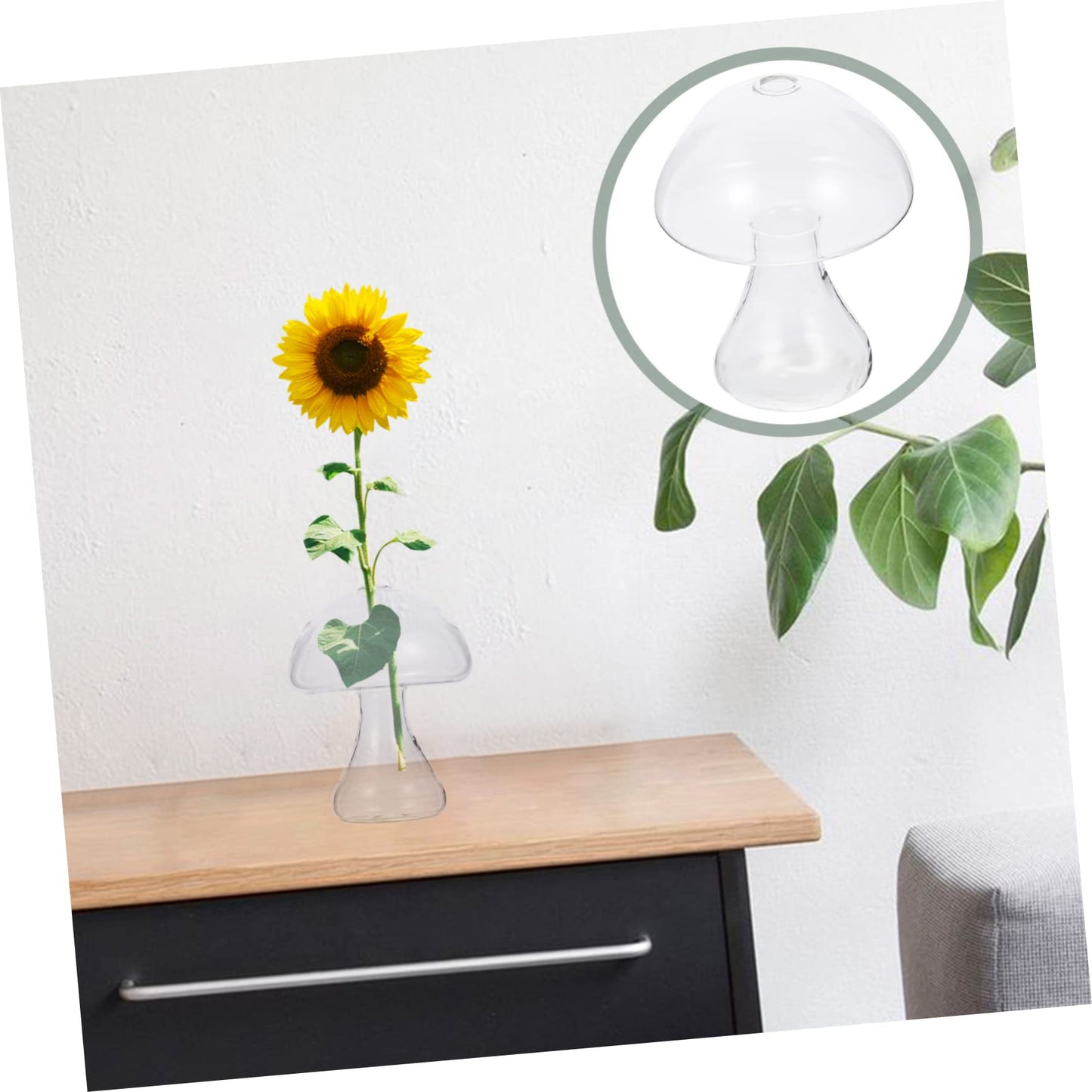 Cabilock Creative Transparent Glass Mushroom Vase for Hydroponics Plant Container Flat Mouth Design Office Living Room Decor Cute Plant Pot for Desktop Terrarium