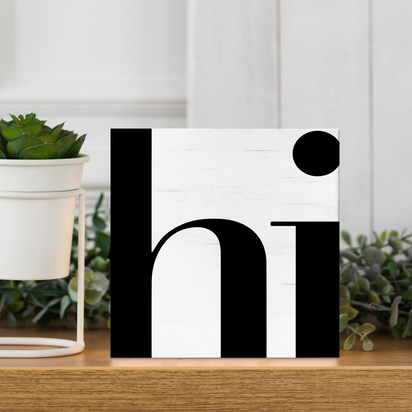 JXREQ Office Welcome Home Sign Desk Decor, Hi Sign, Home Office Decor, Farmhouse Decor Housewarming Nursery Living Room Kitchen Bathroom Tabletop Decor, 5x5 Inch