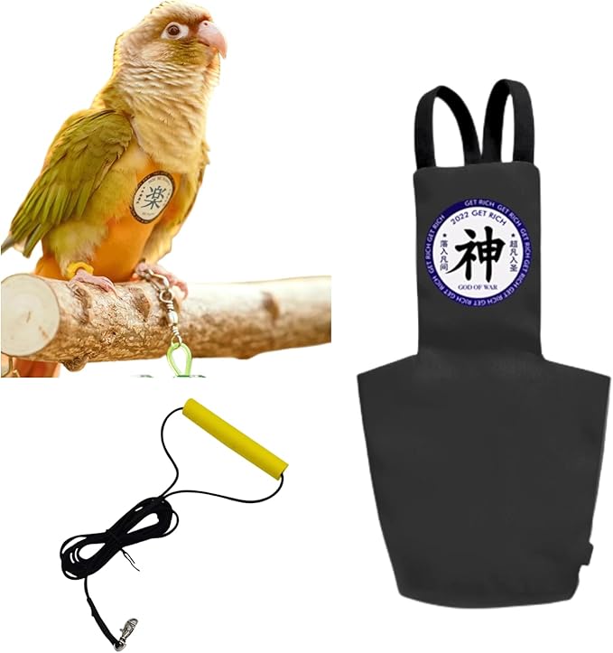 MANON ROSA Bird Diapers Leash Set Washable Reusable Handmade Flight Suit Waterproof Inner Layer - Protective Parrot Nappy Clothes Parakeets Macaws Budgies Canaries (Black1,Lovebird)