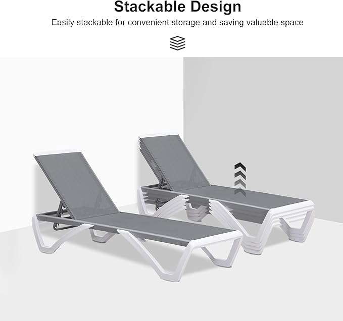 PURPLE LEAF Patio Chaise Lounge Chair Outside Aluminum Plastic Stackable