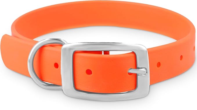Regal Dog Products Medium Orange Dog Collar with Heavy Duty Double Buckle & D Ring | Vinyl Coated, Custom Fit, Adjustable Biothane Dog Collar | Chew Resistant Waterproof Collar for Dogs