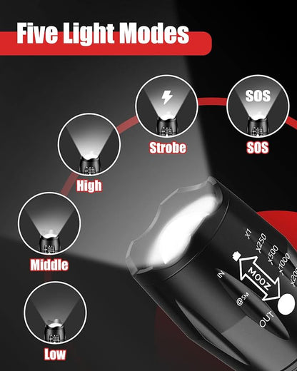 Victoper LED Flashlight 6 Pack, Bright 2000 Lumens Tactical Flashlights High Lumens with 5 Modes, Waterproof Focus Zoom Flash Light, Portable Flashlight for Camping Hiking Outdoor Home Emergency