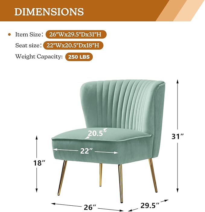HULALA HOME Velvet Accent Chair, Modern Upholstered Cute Side Chair