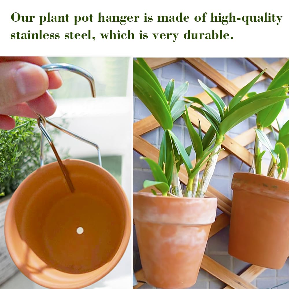 YjiaYjiaY 24 Pcs Plant Hooks for Hanging, Clips for Clay Pot, Wall Mounted Plant Holder Hooks, Plant Hangers Outdoor, Stainless Steel Pot Holder for Hanging Planters (Rear-Mounted Style)