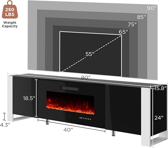 AMERLIFE 3-Piece Modern Wall Unit Entertainment Center Set, High Gloss 80"