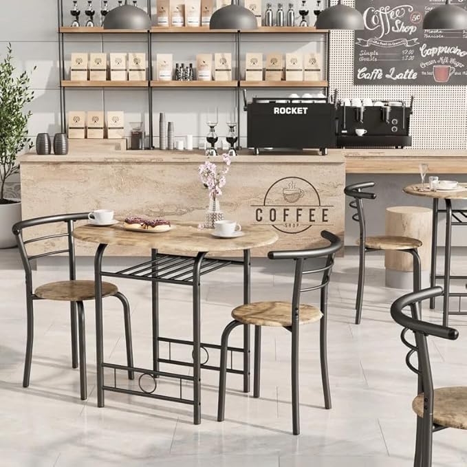 Shahoo 3-Piece Wooden Dining Table Set, Kitchen Breakfast Nook Sets