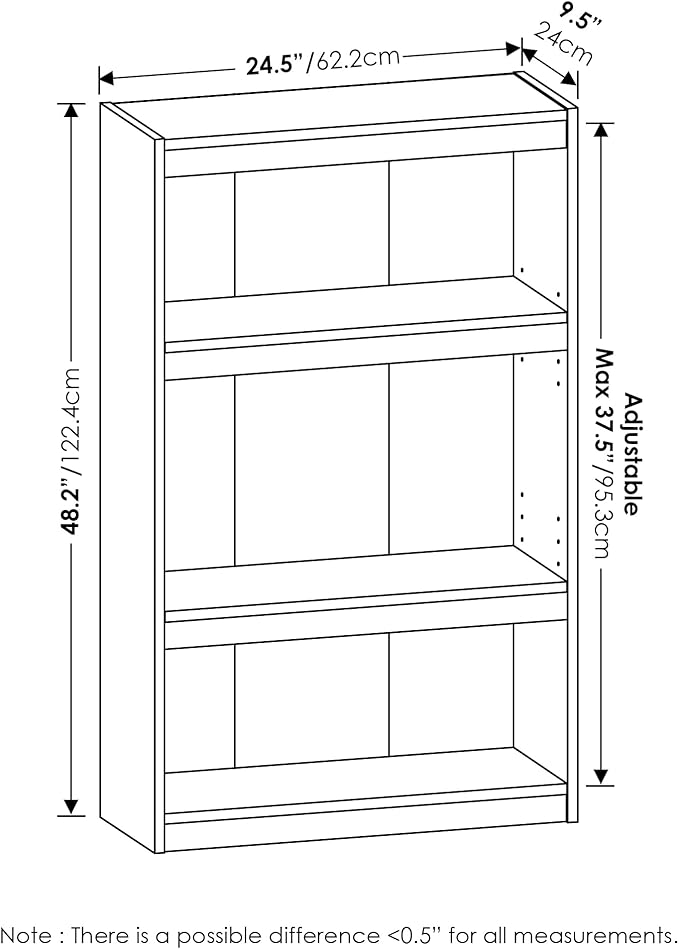 Furinno Jaya Enhanced Home Bookcase 3-Tier Adjustable Bookshelf