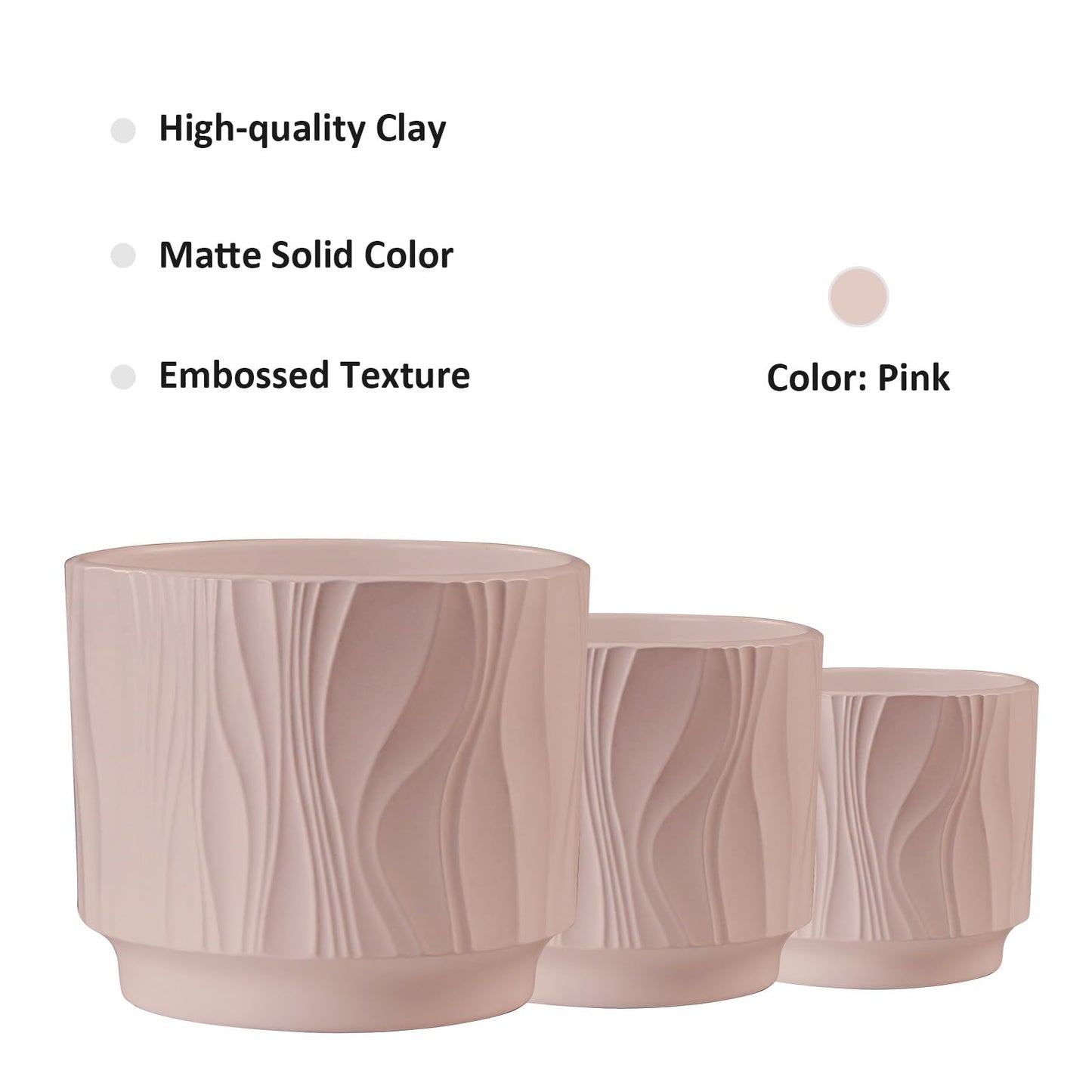 OXART Ceramic Planter with Drainage, 7.6+6.2+5 inch Plant Pot, Set of 3, Round Flower Pots for Intdoor Outdoor Plants, Home, Office, Garden, Lilies, Cacti, Succulents, Snakes, and Pothos, Pink