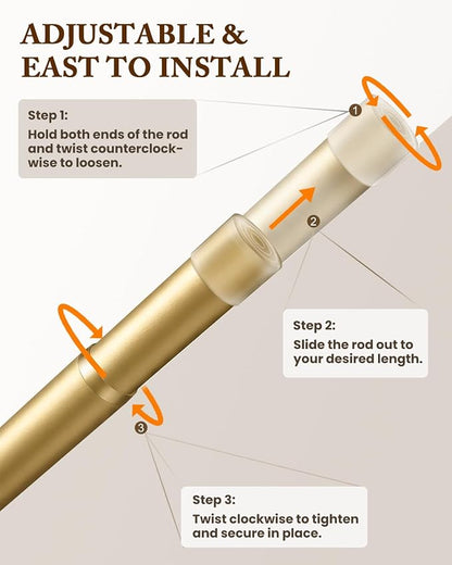 Heavy Duty Closet Rod, 17-99 IN Closet Rods for Hanging Clothes, Gold | Stepless Adjustable, Supports up to 66 lbs, Multiple Size Options, Easy Installation, Multi Purpose , Wall-Mounted