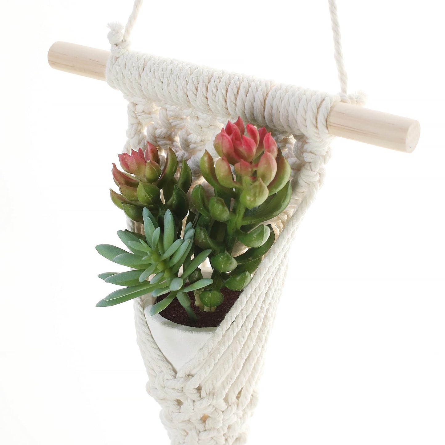 UBOSU Macrame Wall Hanging with Artificial Succulent Plants, White Cotton Rope, Wooden Dowel, Boho Wall Decor (Succulent 1pcs)