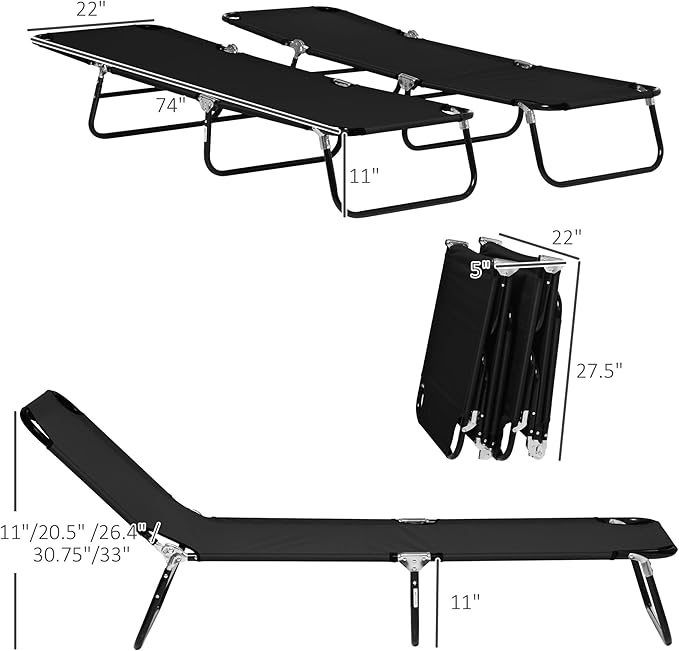 Outsunny 2 Piece Folding Chaise Lounge Pool Chairs, Outdoor Sun Tanning Chairs