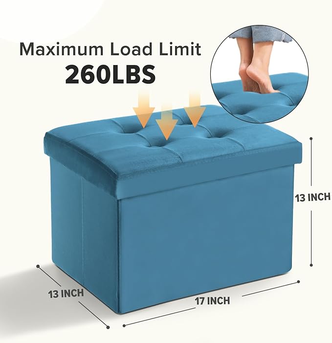 LINMAGCO Storage Ottoman Folding Foot Stool Velvet Foot Rest