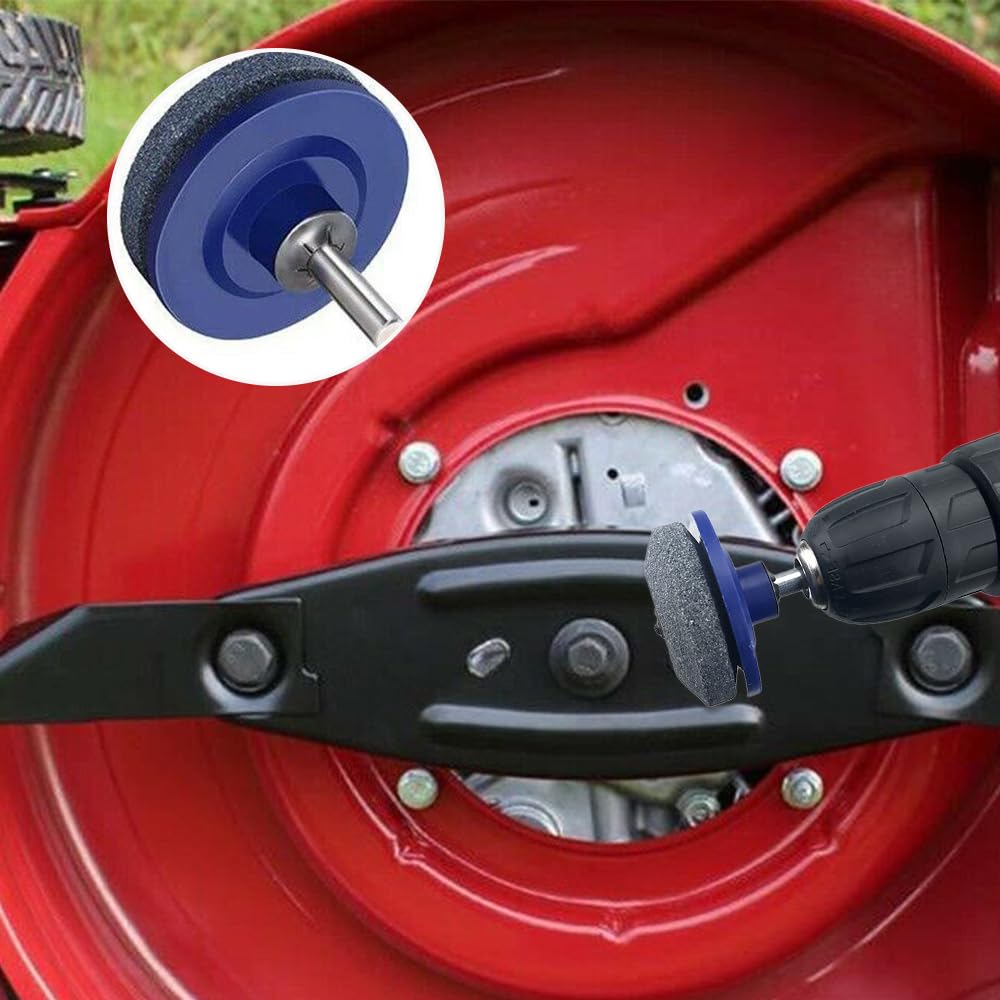 YAUNJI Lawnmower Dull Blade Sharpener, 2024 New Lawn Mower Blade Sharpener Kits, Universal Blade Sharpeners for Lawn Mowers for Any Power Hand Drill (Blue 3 PCS)
