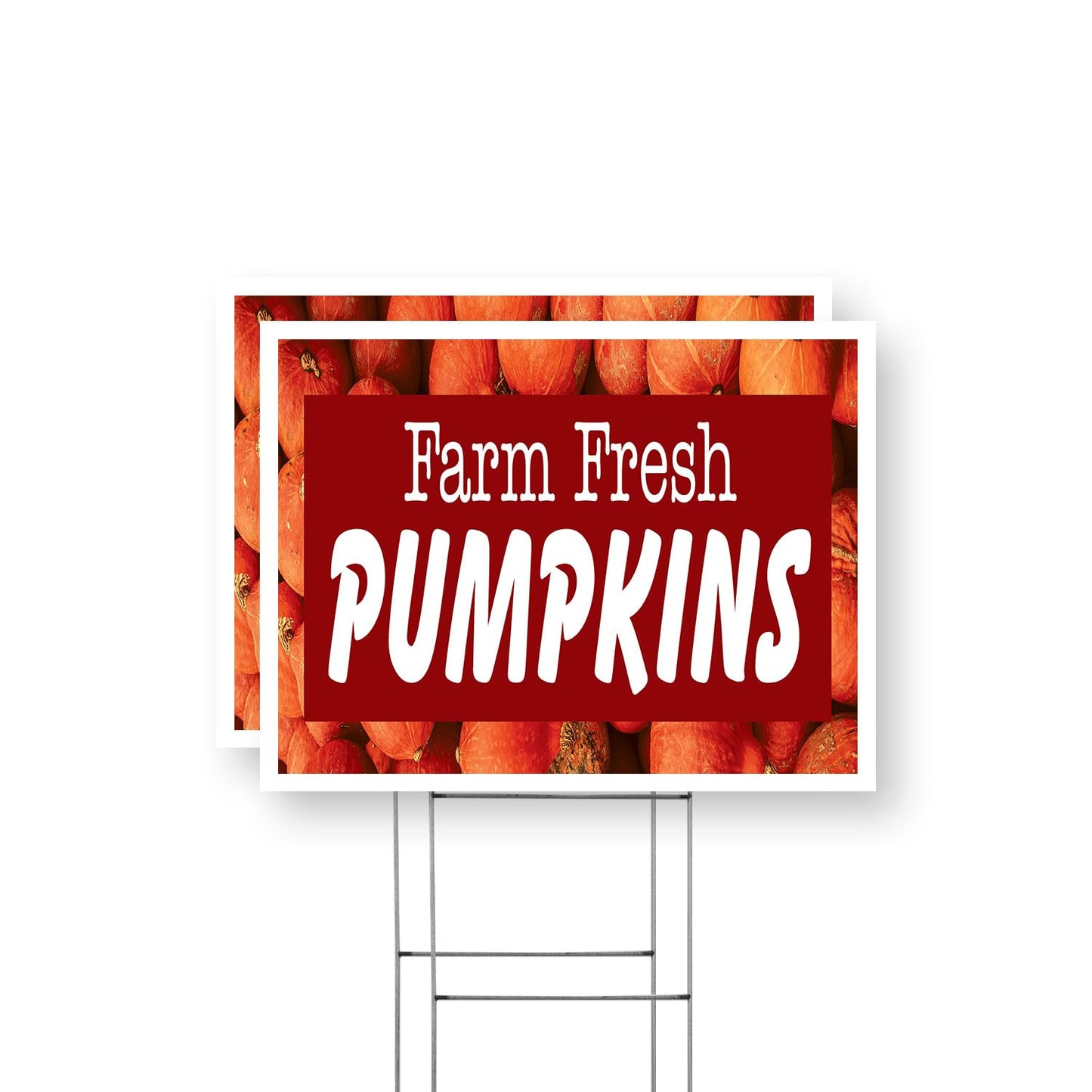 Farm Fresh Pumpkins Yard Sign 2 Pack of 12 Inch x 16 Inch Double Sided Weatherproof Heavy-Duty Plastic with Stake | Seasonal Favorites, Local Farms, Freshly Picked | Made in USA