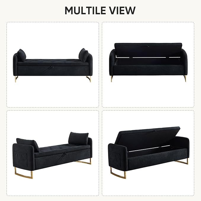 65" Storage Ottoman Bench, Chenille Storage Bench