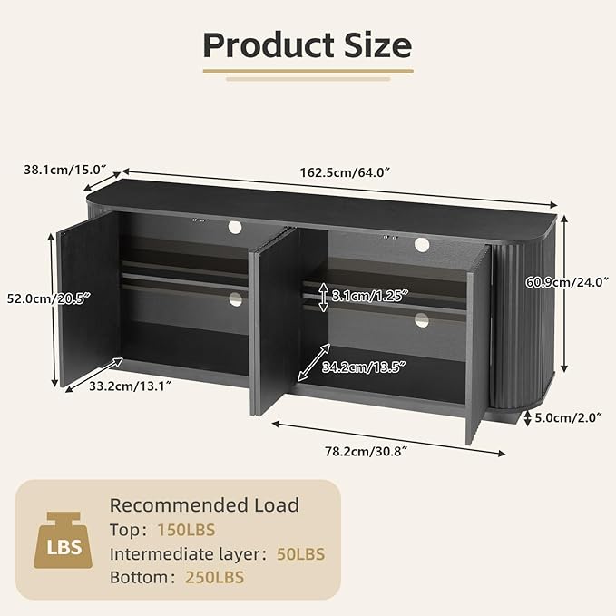 Fluted TV Stand for TVs Up to 75 Inch, Entertainment Center
