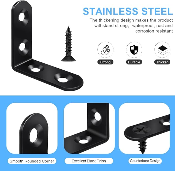 Vicuna R 18 Black L Brackets, Stainless Steel Corner Brace