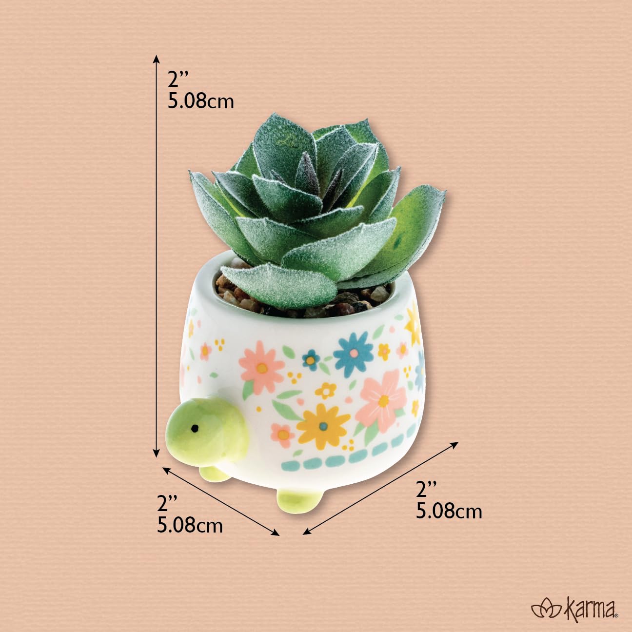 Karma, Shaped Succulent Pot, Faux Mini Ceramic Pot for Office & Home Decor - Rainbow
