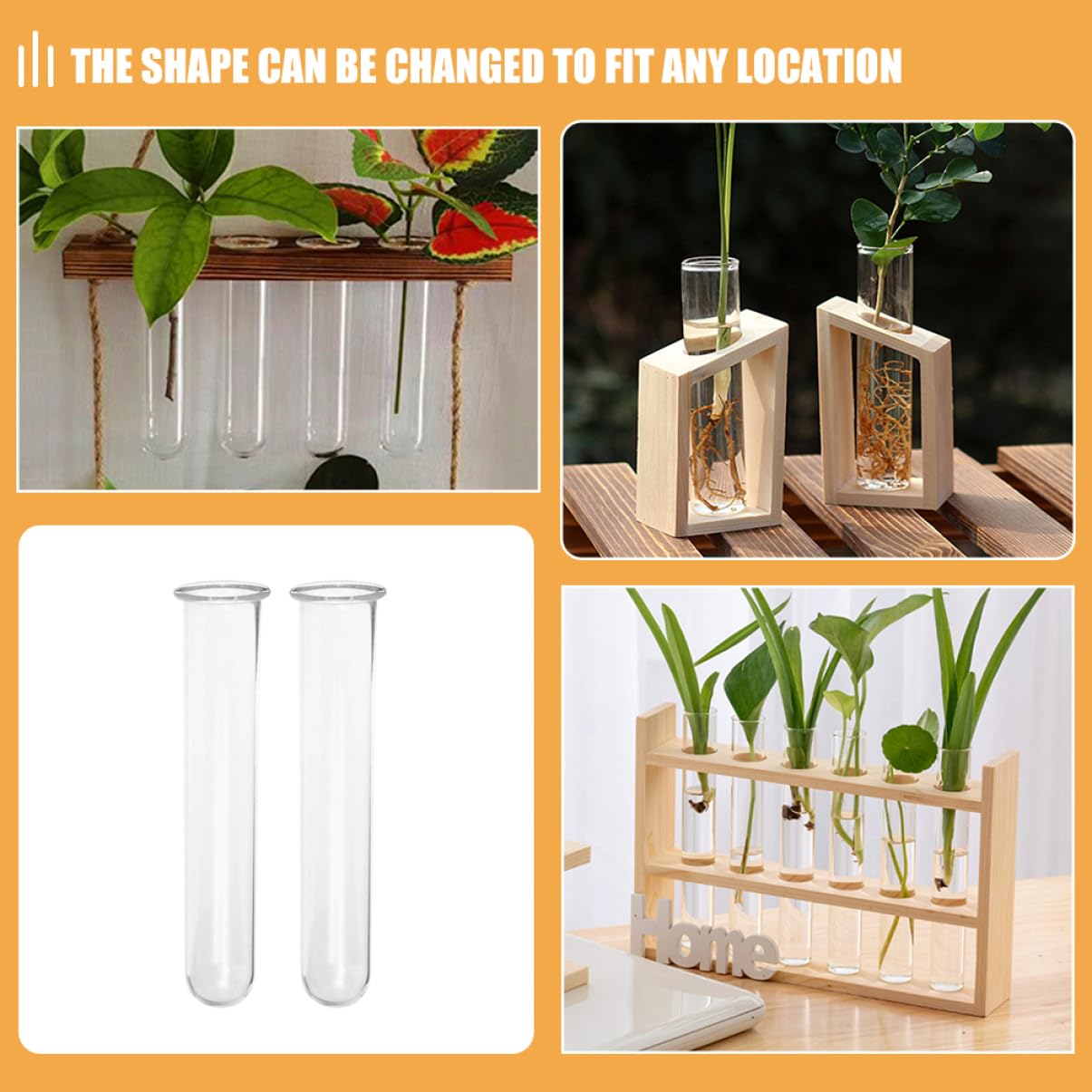 Outanaya 4pcs Transparent Hydroponic Test Tube Vases for Plant Propagation Clear Glass Water Tubes for Flowers Decorative Desk Terrarium Station for Home and Office