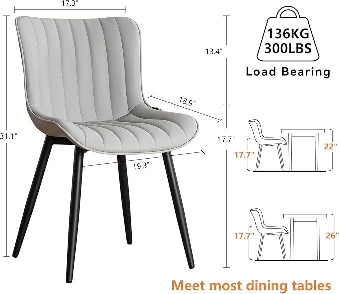 YOUNUOKE Mid-Century Modern Dining Chairs Set of 2, Armless Accent Chair