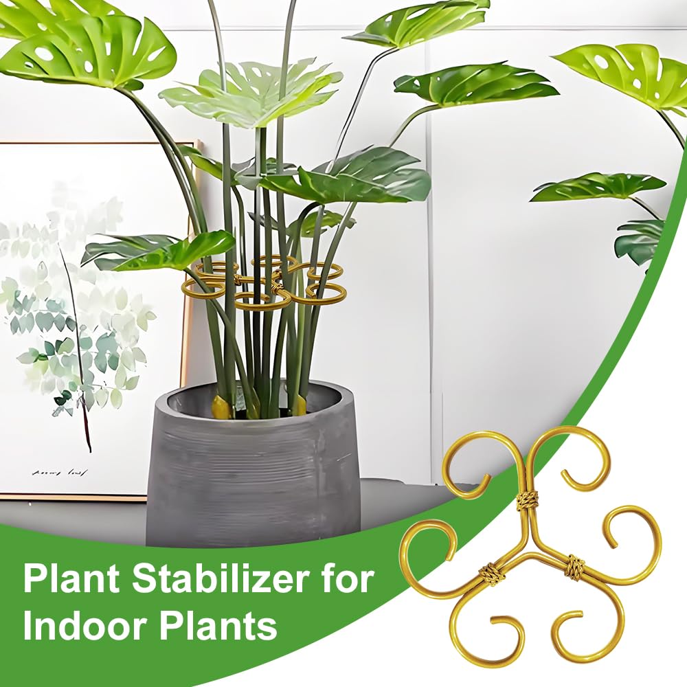 BADAO 6pcs Monstera Plant Support,Iron Stabilizer Grapple Holder for Indoor Plants,Outdoor Moss Pole Monstera Plant Support for Garden Flower Arranger(Gold)