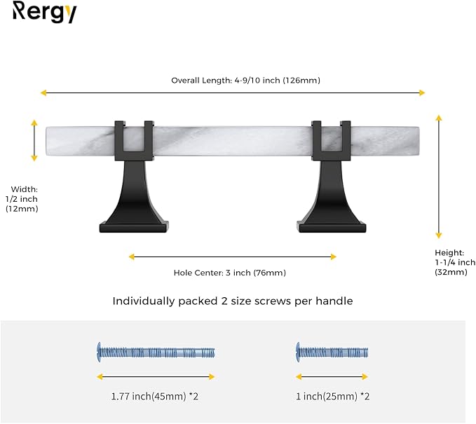 Rergy Cabinet Handles Marble Drawer Pulls and Knobs, T-Bar Hardware