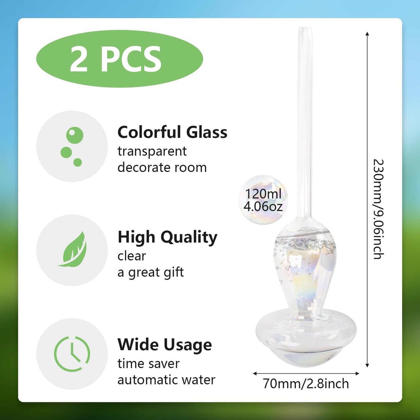 Farady Plant Watering Globes, Iridescent Rainbow Glass Water Bulbs Self Watering Spikes Planter Insert Automatic Plant Watering Device for Indoor and Outdoor Plants(2Pcs, Mushroom Shaped)