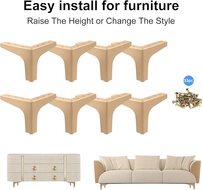 AODIOU Furniture Legs Gold Feet: Sofa Legs Replacement Set of 8