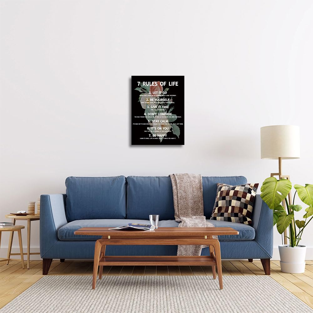 7 Rules Of Life Canvas Decoration Painting, Suitable For Office, School, Library,Home (29x38cm) Framed (rose-7)