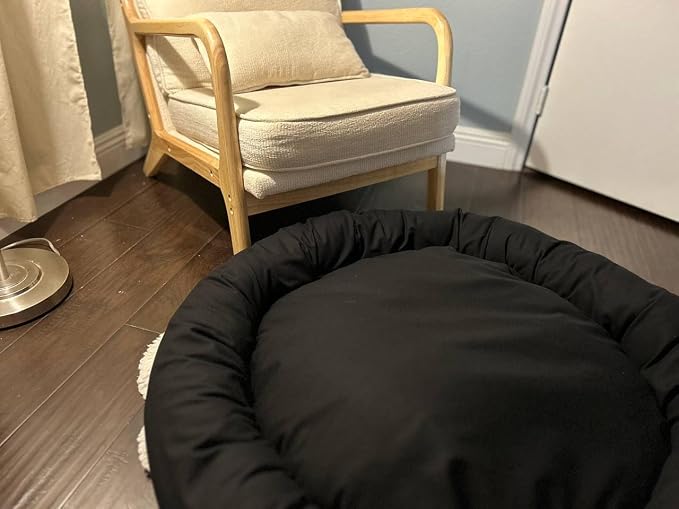 Organic Cotton Canvas Dog Bed: Removable Cover, Natural Fill - Made in USA (Black, X Small 18" x 6" inches)