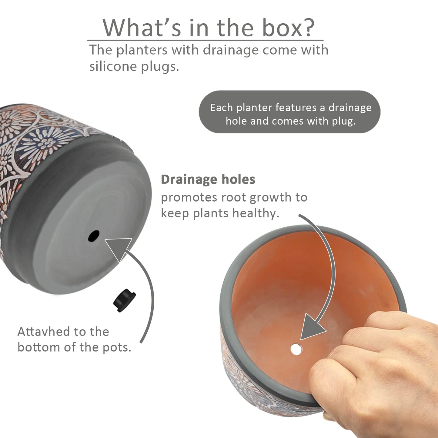 DeeCoo 3 Piece Ceramic Plant pots for Indoor with Drainage Holes, 5.7/4.7/3.5/inch, Modern Decorative Flower pots Outdoor Plants Lilies, Cacti, Succulents, Snakes, and Bamboo (Gray)