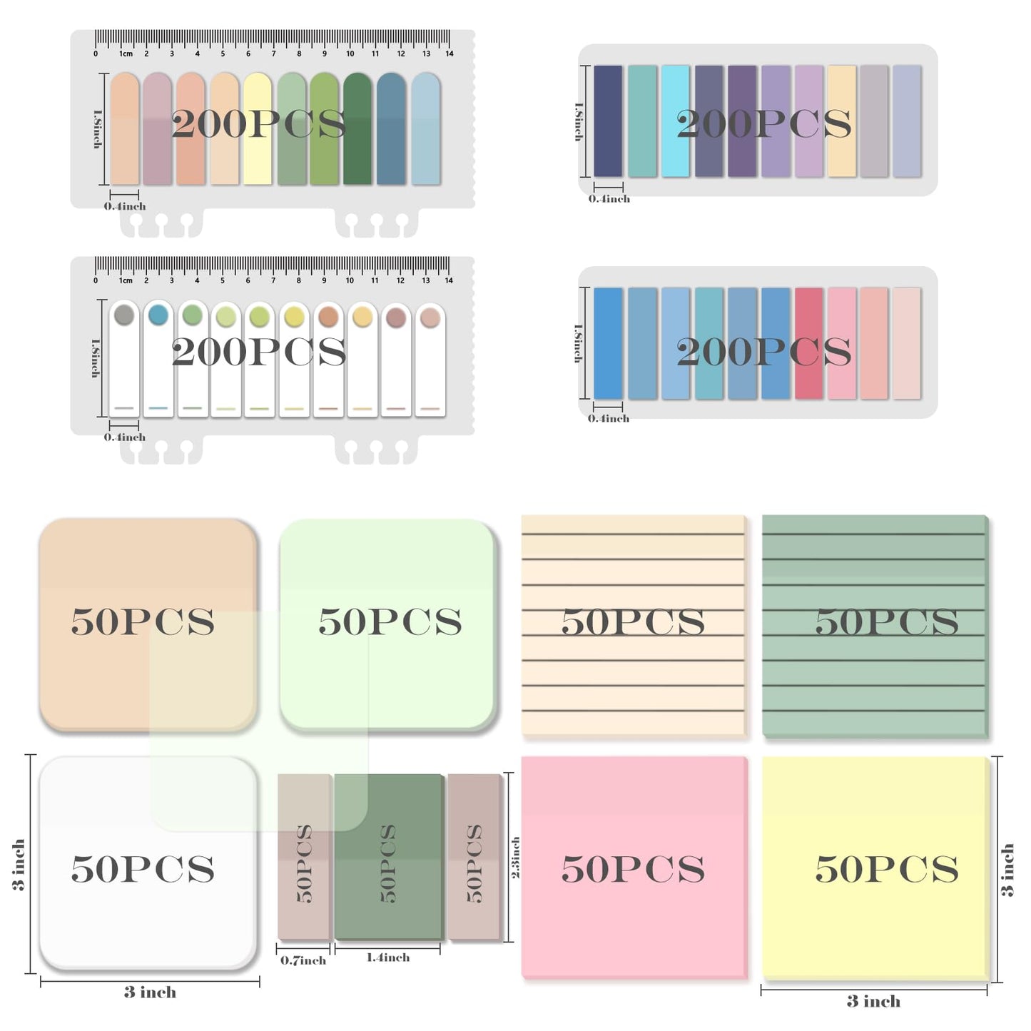 BAYTORY 1300 Sheets Pastel Transparent Sticky Notes, Clear Waterproof 3 x 3 inch See Through Memo Pad, Self-Adhesive Translucent Writable Index Tabs for Annotating Books, Stationary Supplies
