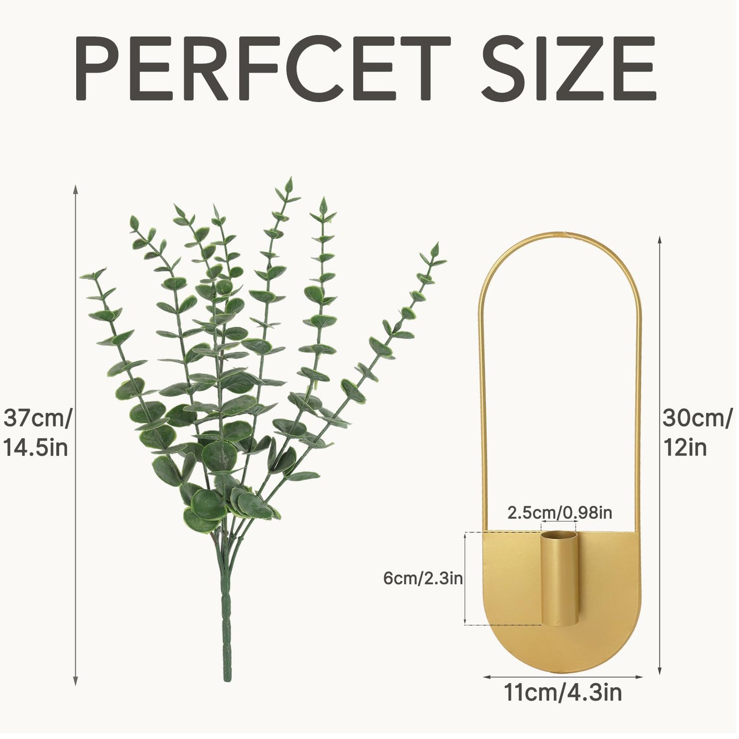 Nacidooka 2 Pcs Boho Wall Decor Hanging Planters with Artificial Eucalyptus Wall Plant Holder for Indoor Plants, Metal Hanging Vase Modern Art for Home Bathroom Living Room Hallway Office(Gold)