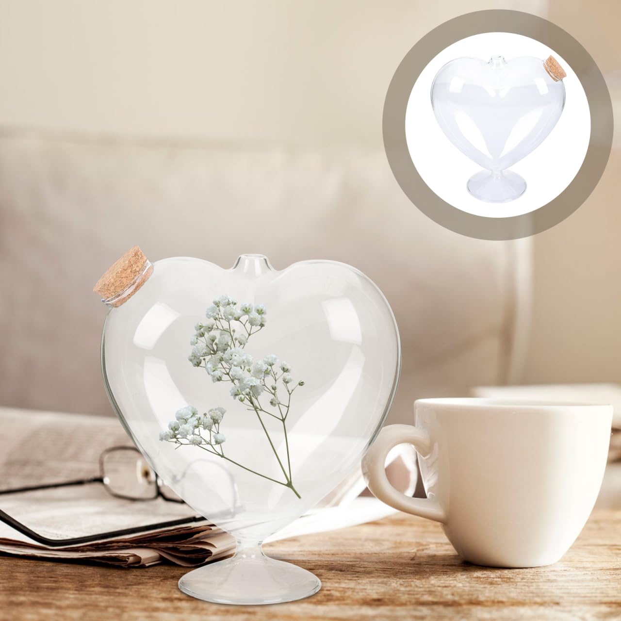 FOMIYES Heart Shaped Glass Terrarium Vase with Cork Lid for Wedding Decoration