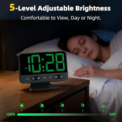 AuroraCalm Digital Alarm Clock with Large Numbers for Bedrooms: Bold Display Readable Across The Room with 5 Level Brightness - 5 Alarm Sounds 8 Night Lights for Kids Seniors Teens - Green