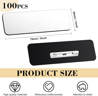 Breling 100 Pieces Name Tags with Pins 1 x 3 Inches Blank Name Tags Reusable ID Badge Holders with Clip for Office Workers Students Employee Custom(White)