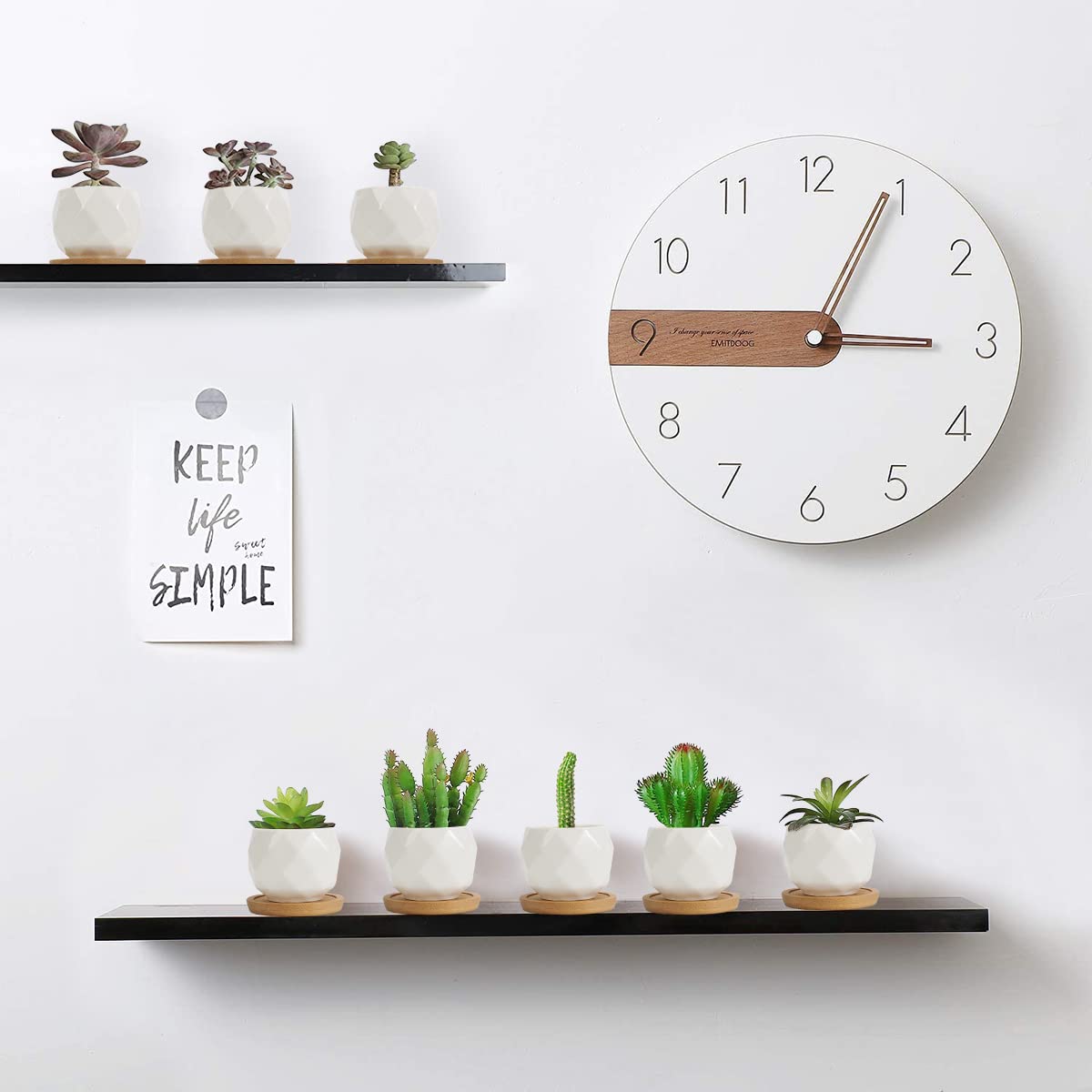 ZOUTOG Succulent Pots, White Mini 3.15 inch Ceramic Flower Planter Pot with Bamboo Tray, 2.5 inch Square Pattern Ceramic Planters, Plants Not Included