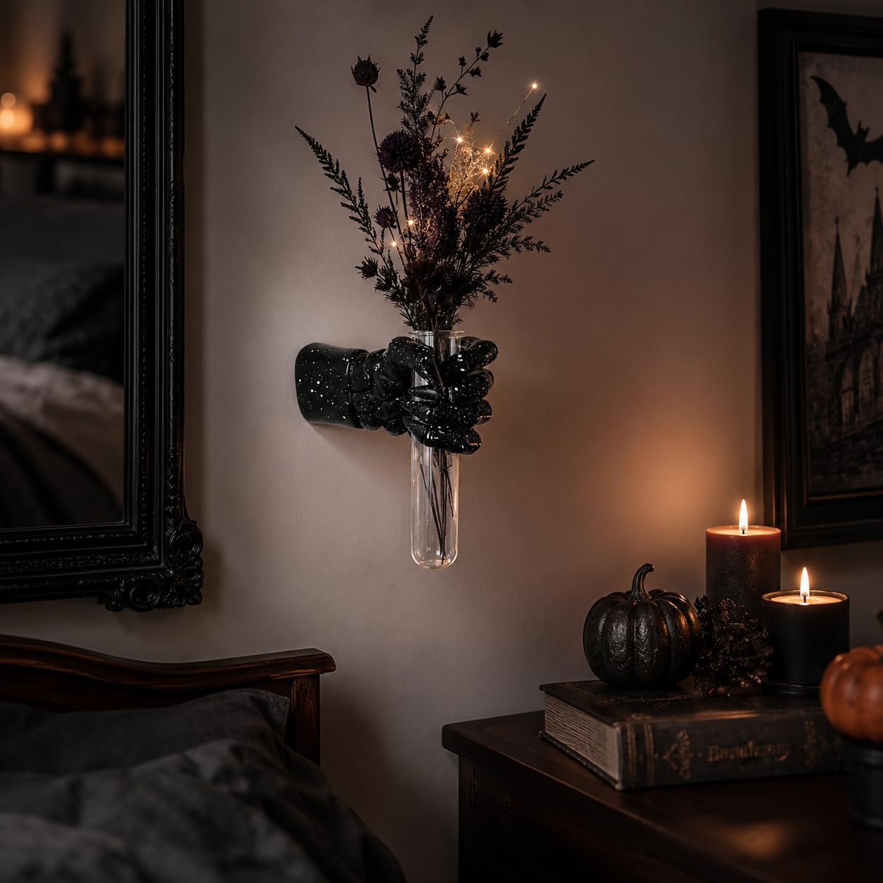 XYQXYQ Halloween Wall Sculpture, Wall Mounted Creepy Skull Hands,Gothic Hanging Art Sculpture,Unique Vase,Horror Skeleton Hand Wall Decorations, Terror Home Decor (Black)