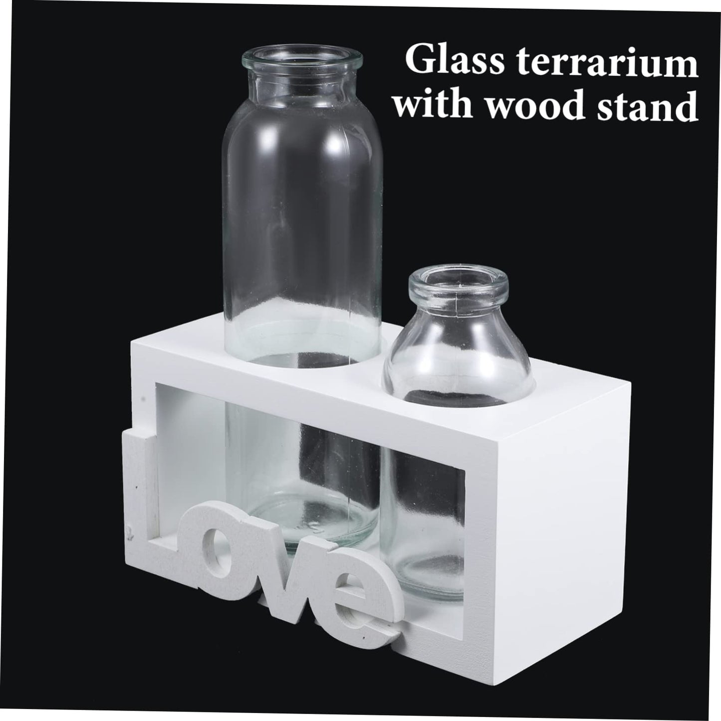 VANZACK Glass Pothos Vase Wooden Stand Hydroponic Desktop Terrarium for Air Plants Decorative Plant Holder
