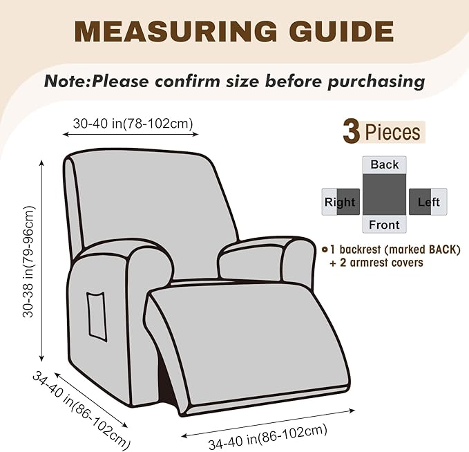 Gennia Recliner Chair Covers 3 Pieces Extra, Waterproof Jacquard Reclining